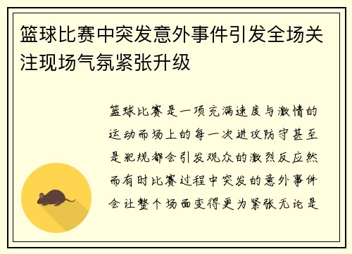 篮球比赛中突发意外事件引发全场关注现场气氛紧张升级